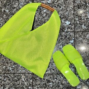 Metropolitan Candy Neon Lime Mesh Hobo Bag Statement Shoulder Purse